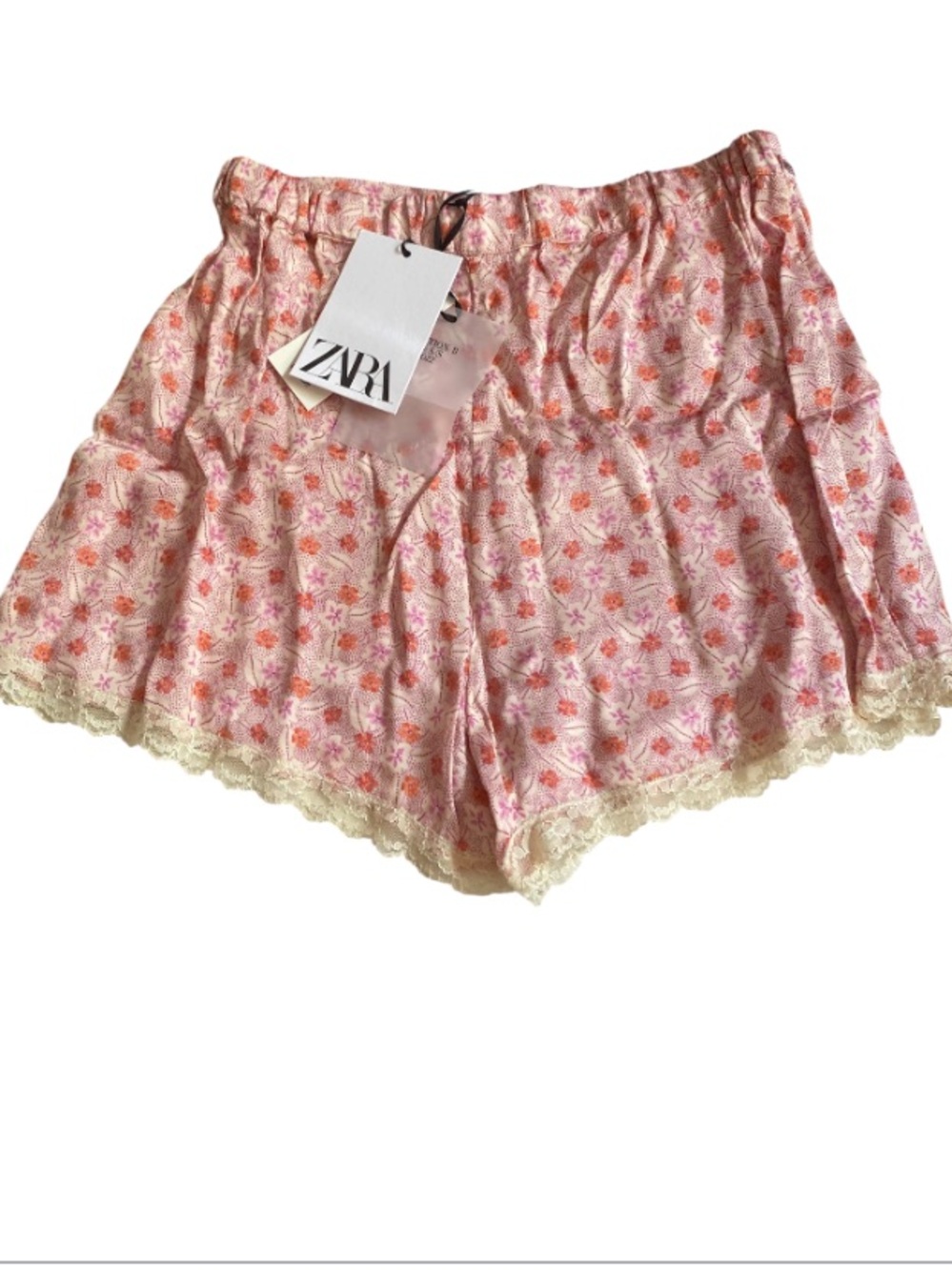 Zara Pink & Orange Floral Print Shorts Trim Lace & Sequin Detail NWT Size 11/12